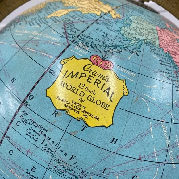 Vtg Crams Imperial 12 Inch World Globe Aviation Routes Metal Base USSR 1960’s